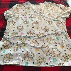 Women's Owl Scrub Top with tie on back